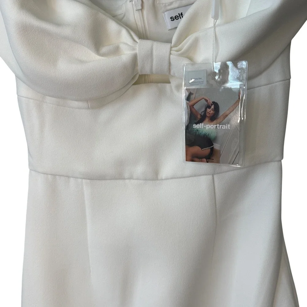 Self-Portrait White Crepe Midi Dress Size 0 Small Bridal Wedding Event Dress NEW